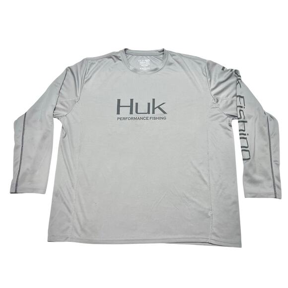 Huk Fishing Long Sleeve Performance Shirt XXL Gray Outdoor Crew Neck - Picture 1 of 6
